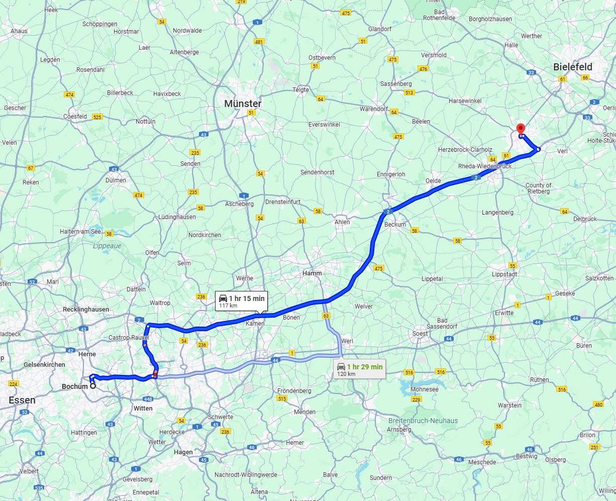 Anreise von Bochum Zu Gütersloh Über via A2