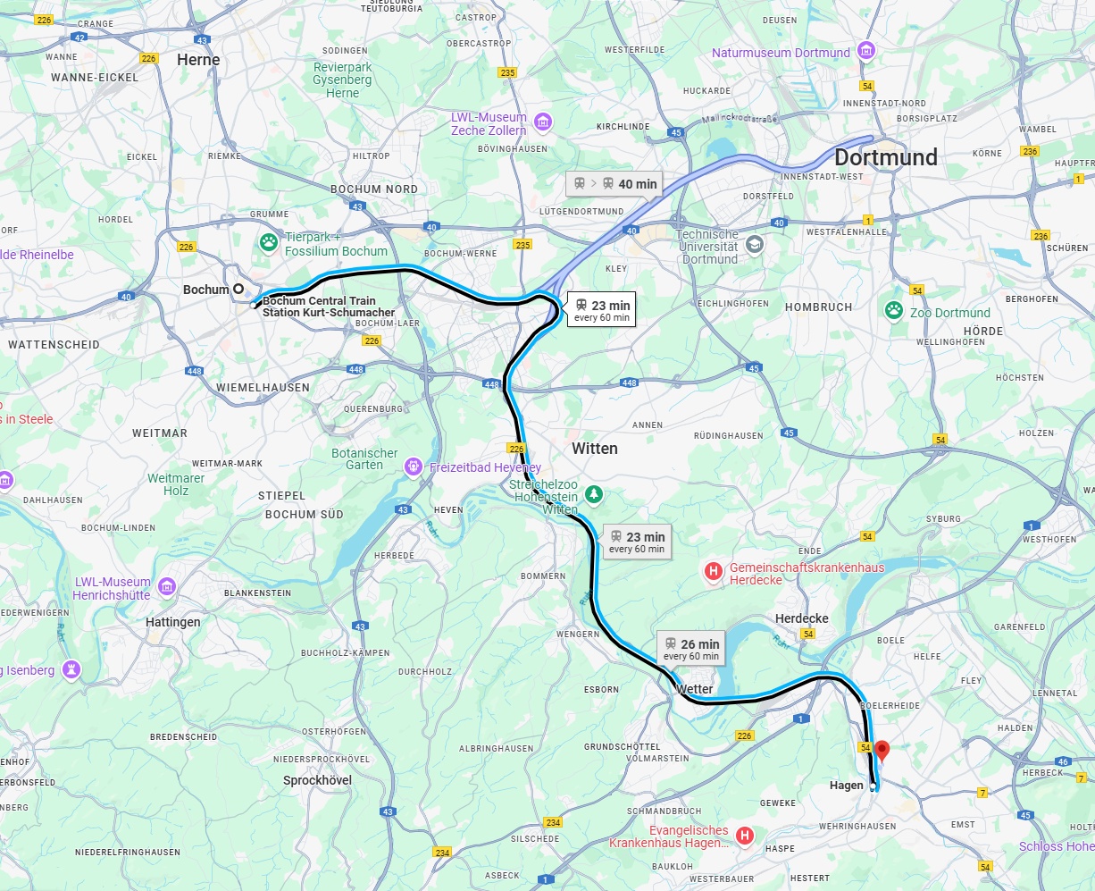 Anreise von Bochum Zu Hagen Über 