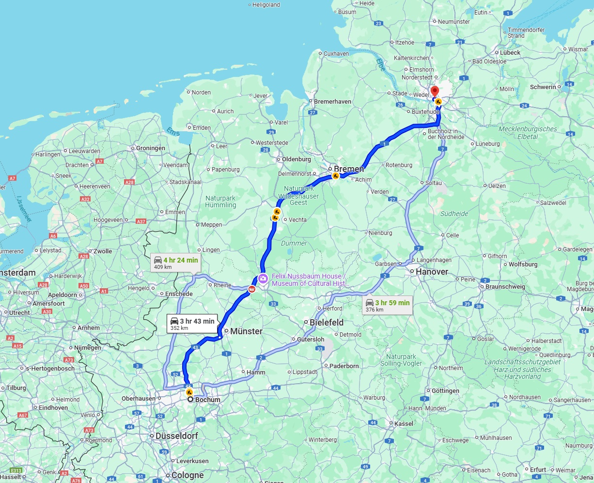 Anreise von Bochum Zu Hamburg Über via A1