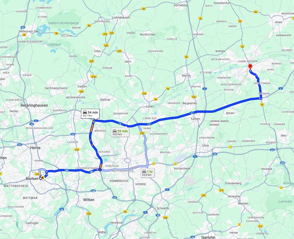 Anreise von Bochum Zu Hamm Über via A2