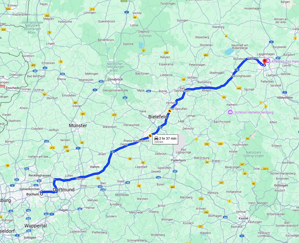 Anreise von Bochum Zu Hannover Über via A2