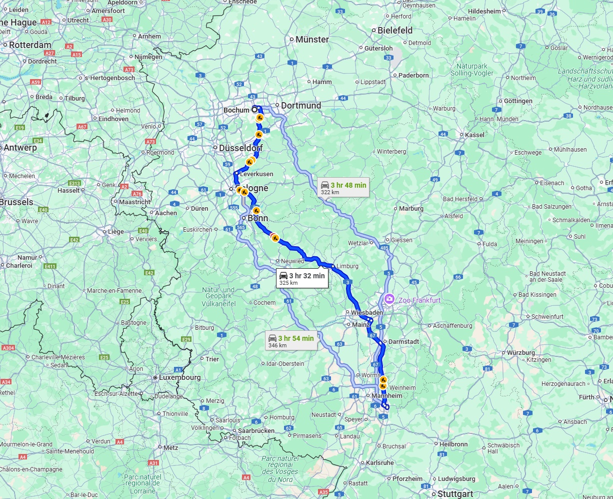 Anreise von Bochum Zu Heidelberg Über via A3