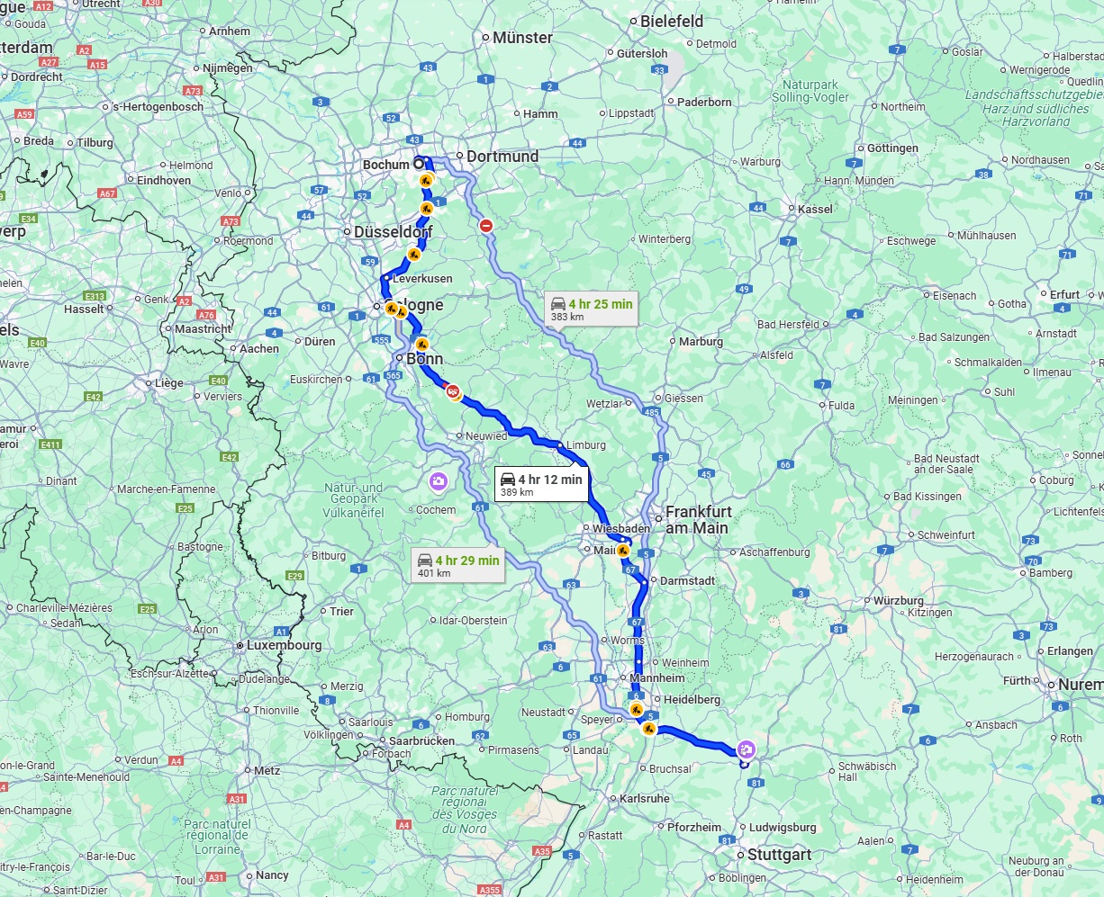 Anreise von Bochum Zu Heilbronn Über via A3