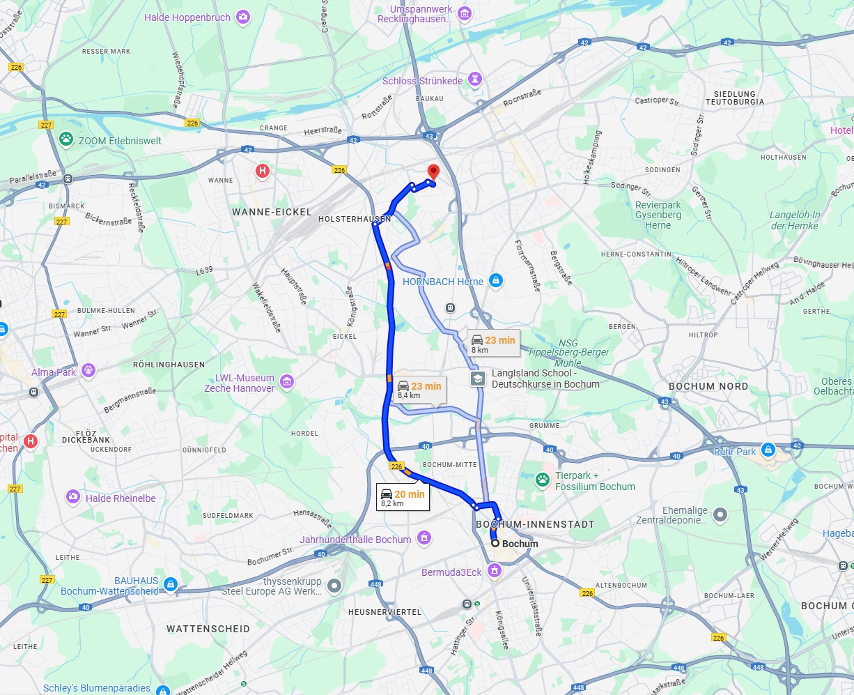 Anreise von Bochum Zu Herne Über via B226