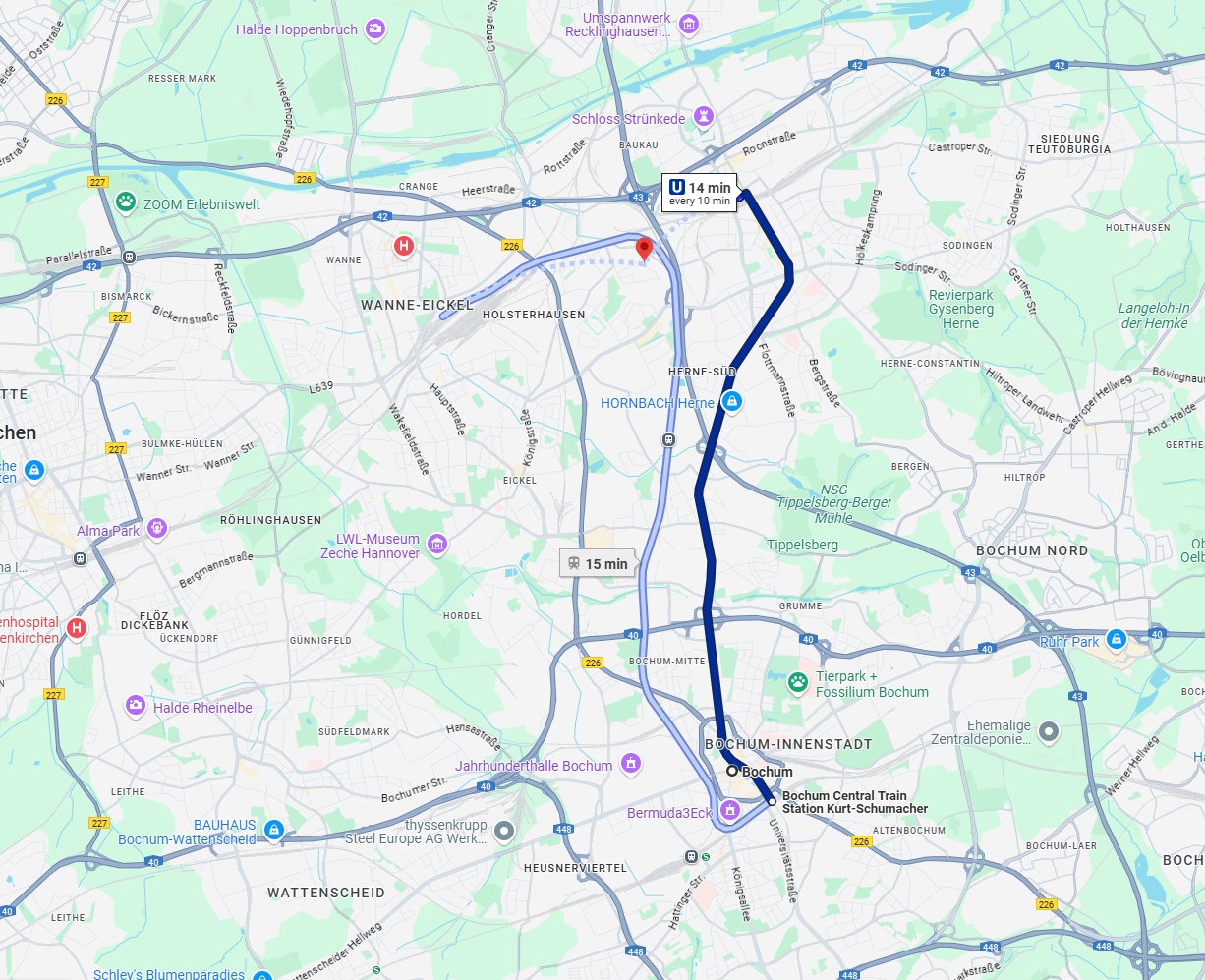 Anreise von Bochum Zu Herne Über 