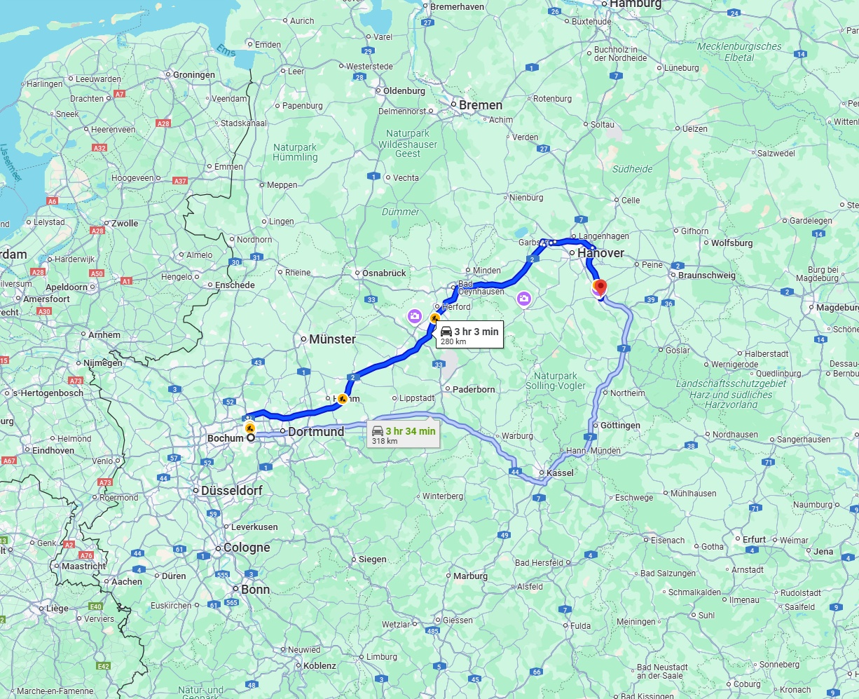 Anreise von Bochum Zu Hildesheim Über via A2