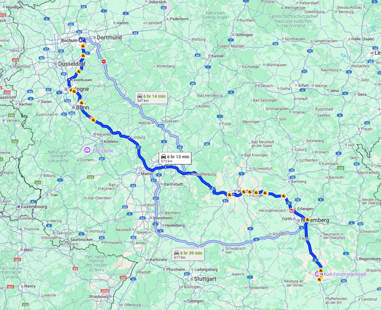 Anreise von Bochum Zu Ingolstadt Über via A3