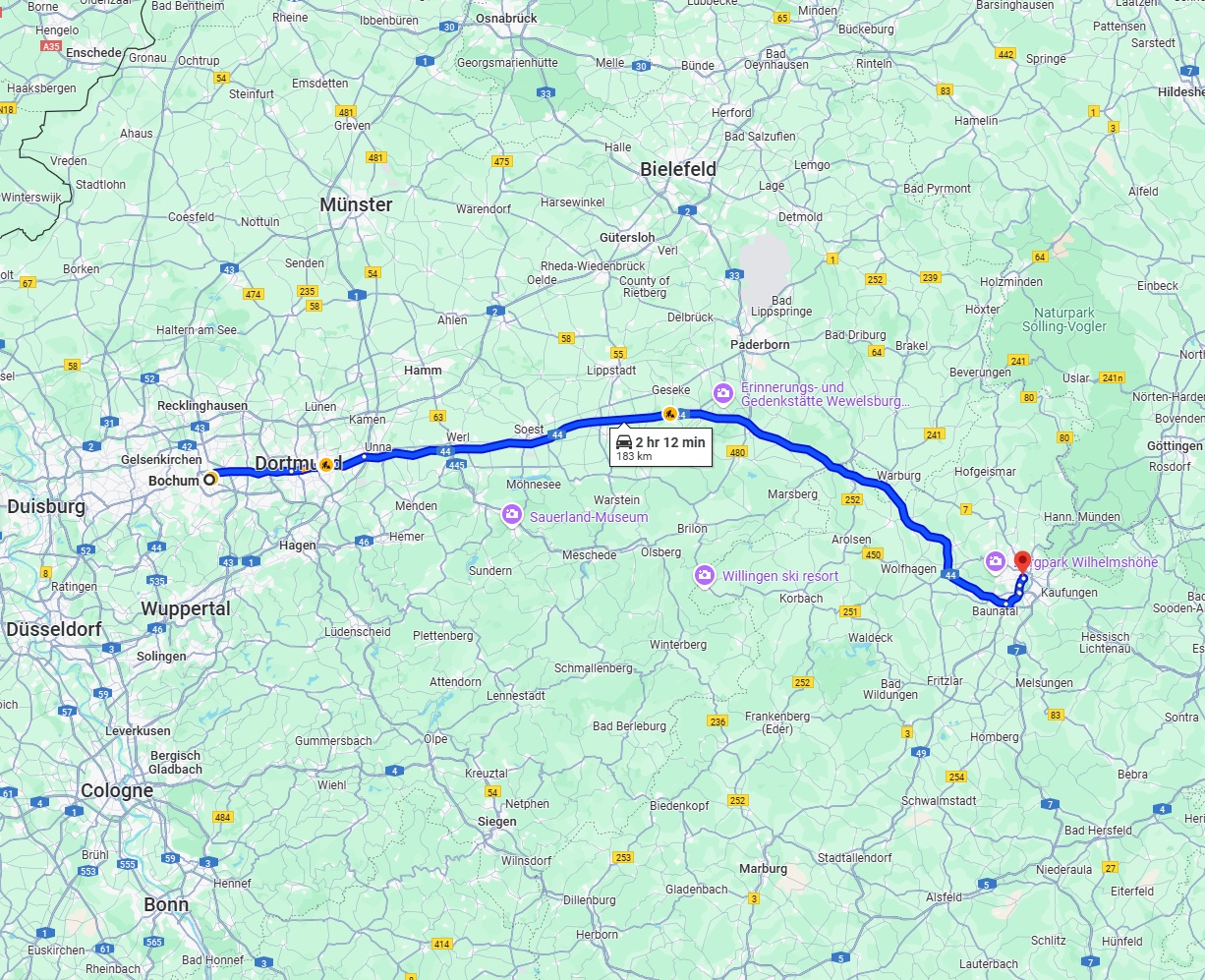 Anreise von Bochum Zu Kassel Über via A44