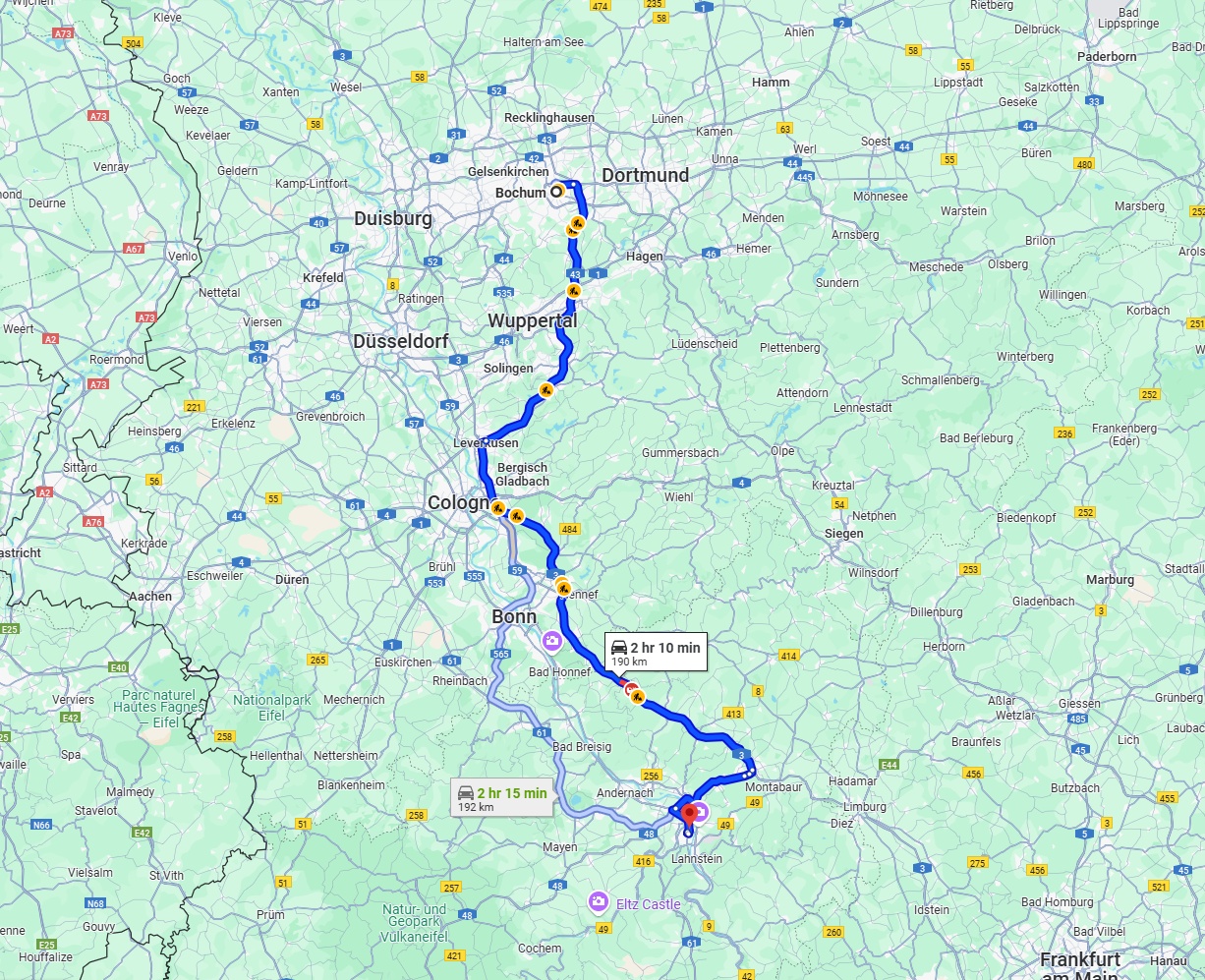 Anreise von Bochum Zu Koblenz Über via A3