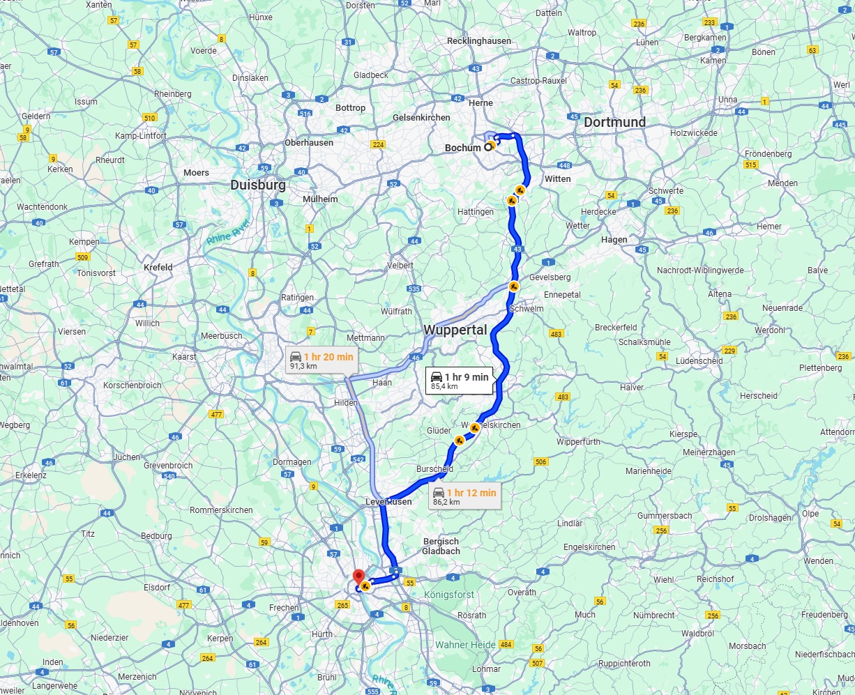 Anreise von Bochum Zu Köln Über via A43 and A1