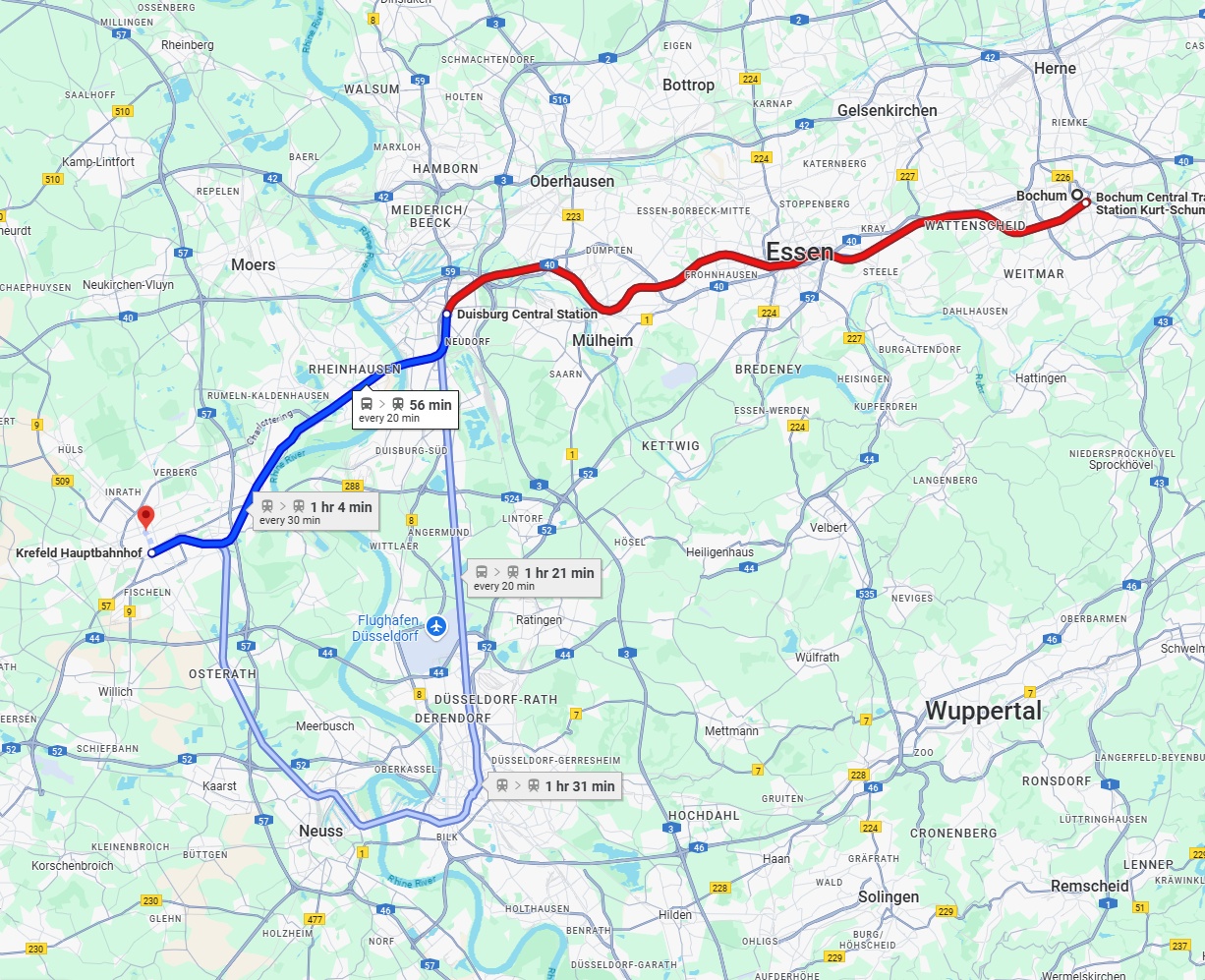 Anreise von Bochum Zu Krefeld Über 