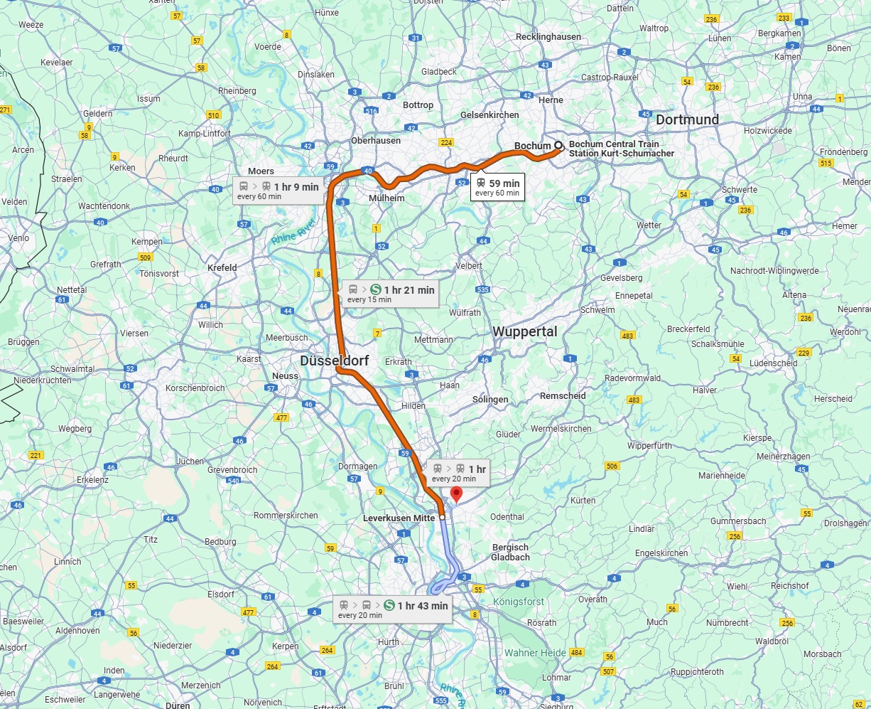 Anreise von Bochum Zu Leverkusen Über 