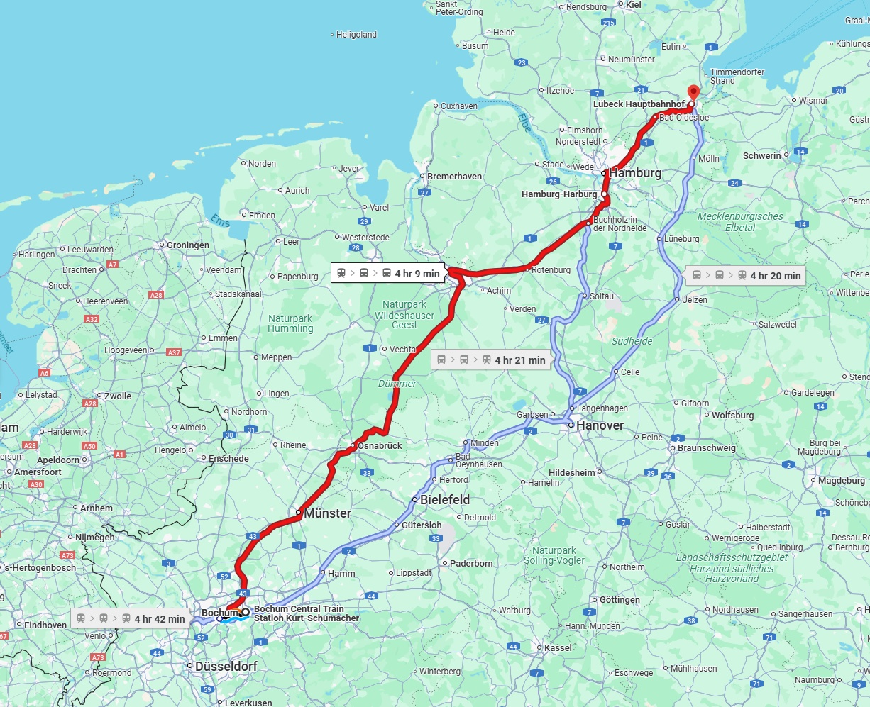 Anreise von Bochum Zu Lübeck Über 