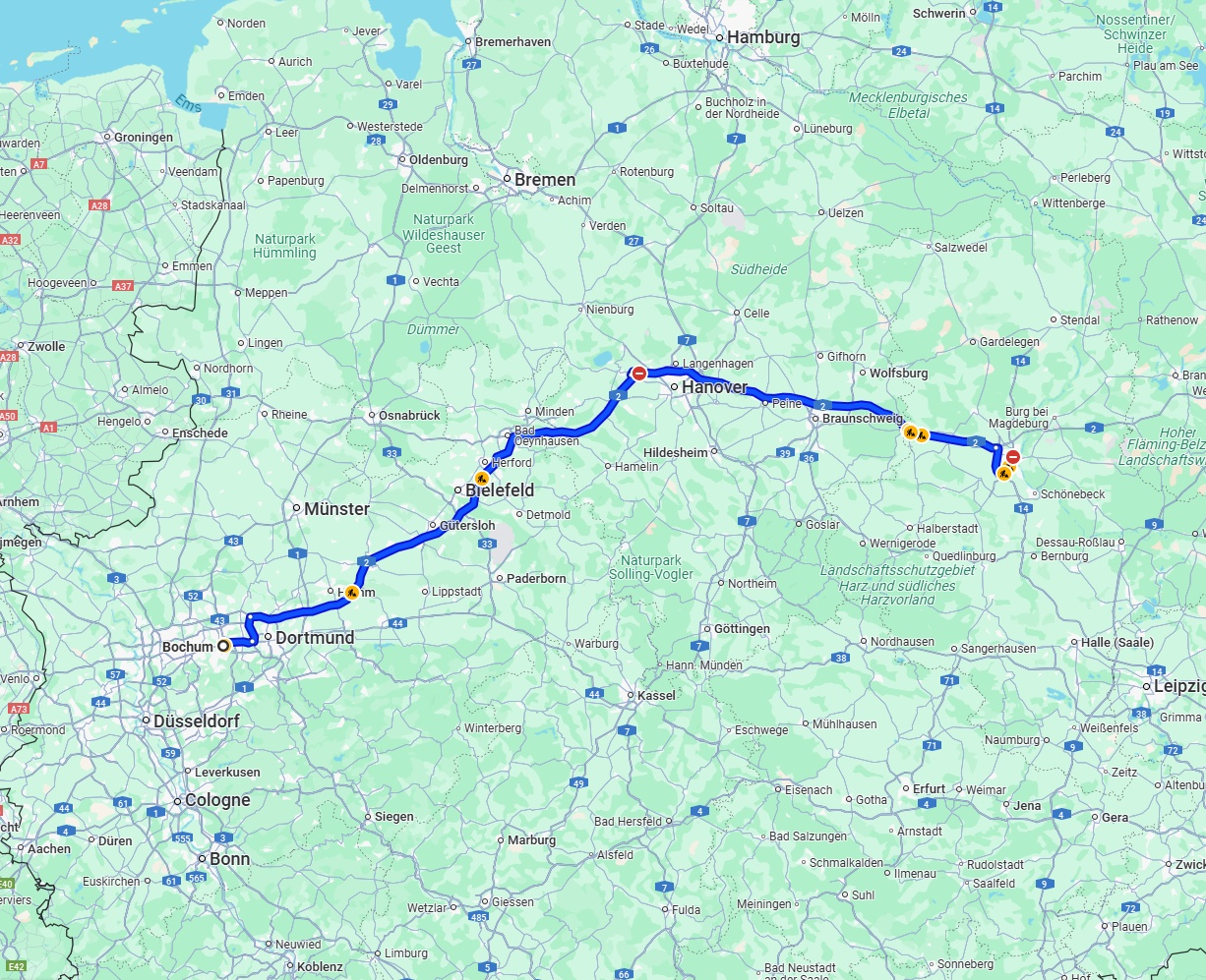 Anreise von Bochum Zu Magdeburg Über via A2