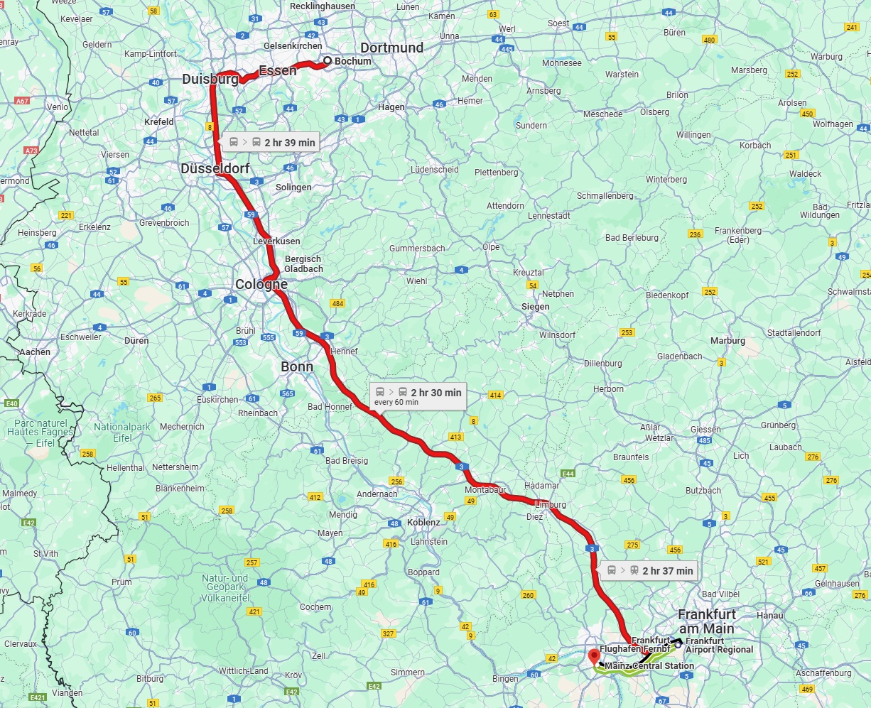 Anreise von Bochum Zu Mainz Über 