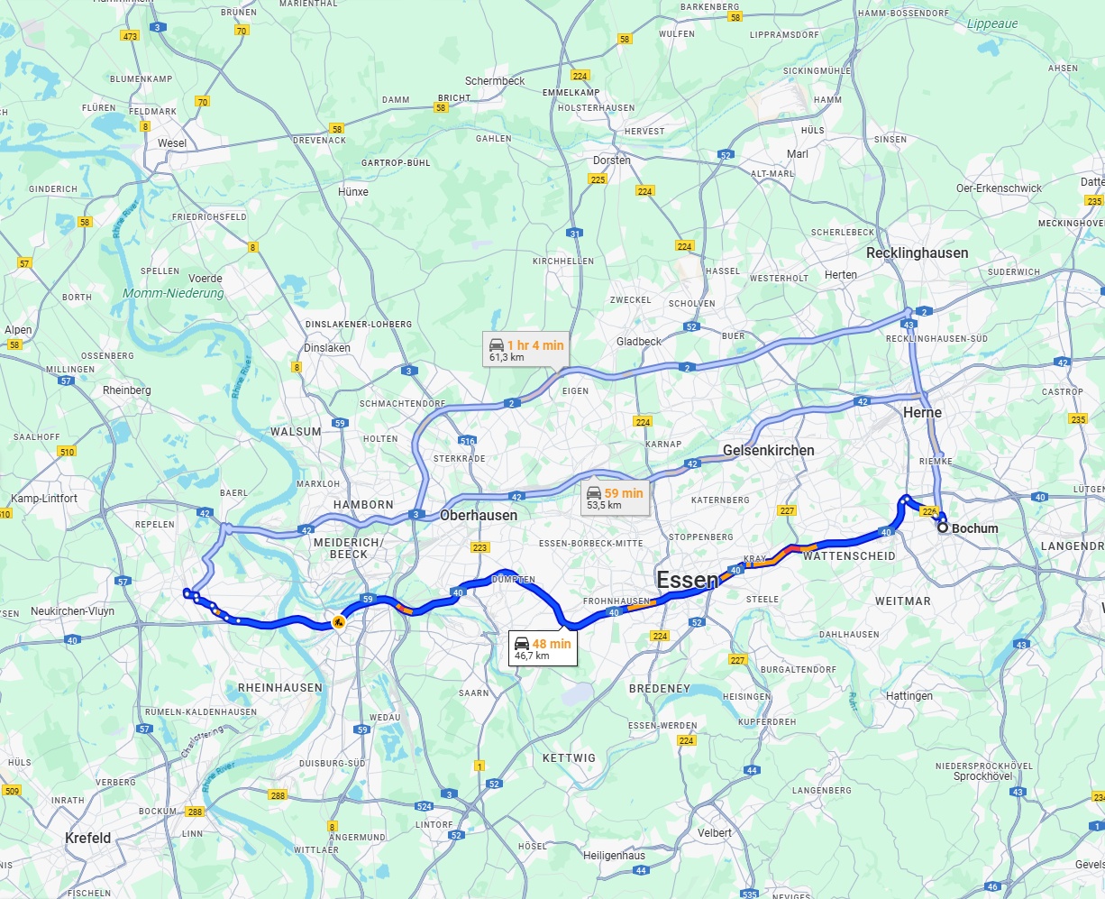 Anreise von Bochum Zu Moers Über via A40