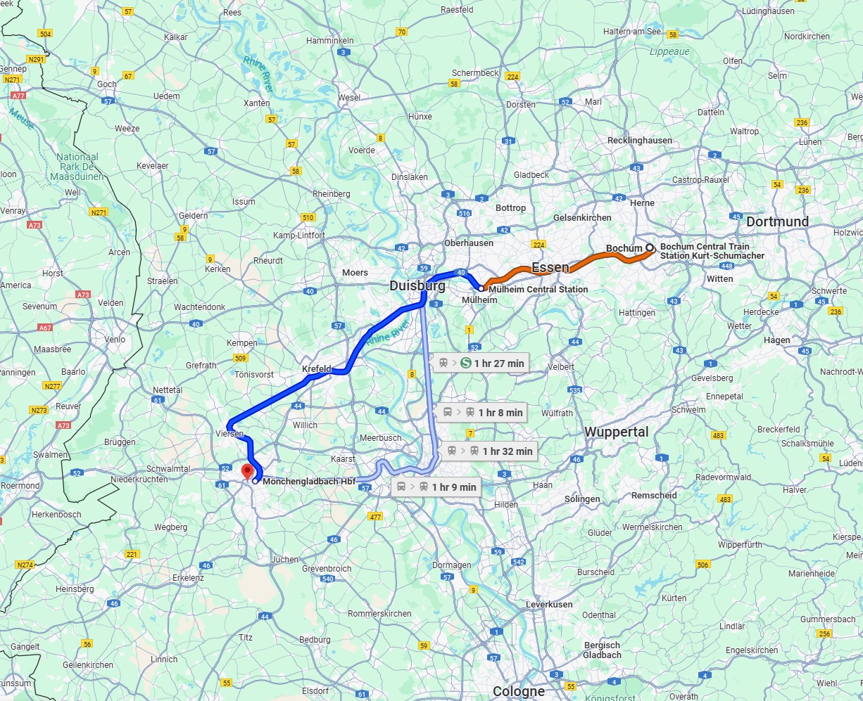 Anreise von Bochum Zu Mönchengladbach Über 