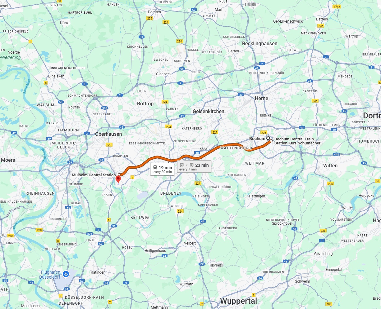 Anreise von Bochum Zu Mülheim an der Ruhr Über 