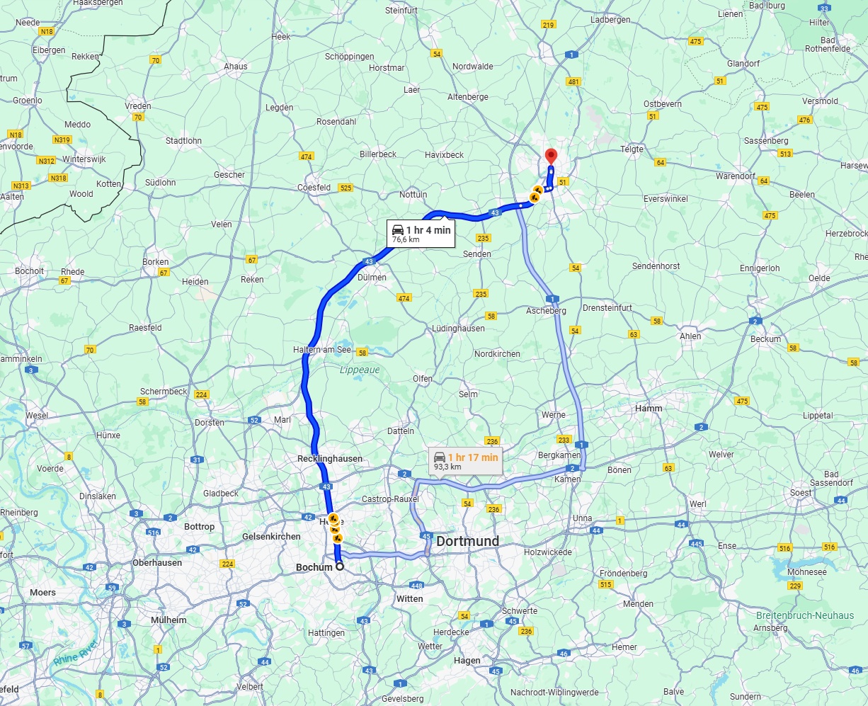 Anreise von Bochum Zu Münster Über via A43