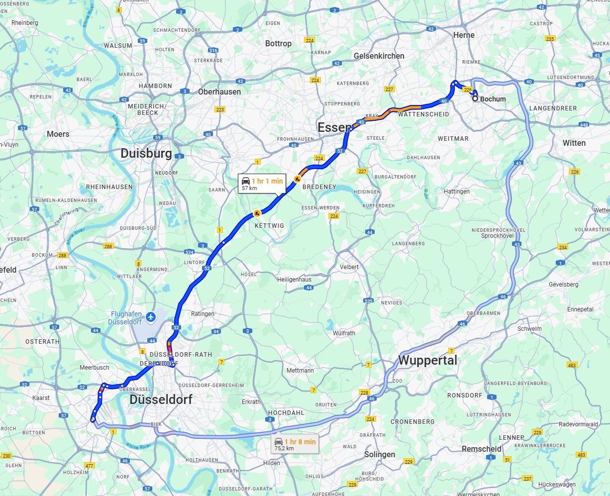 Anreise von Bochum Zu Neuss Über via A52
