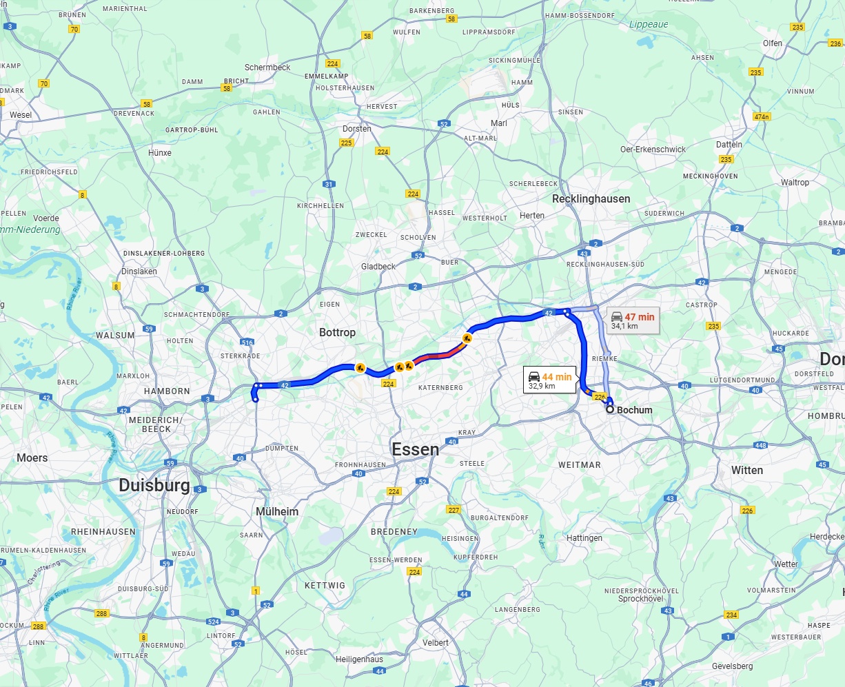 Anreise von Bochum Zu Oberhausen Über via A42