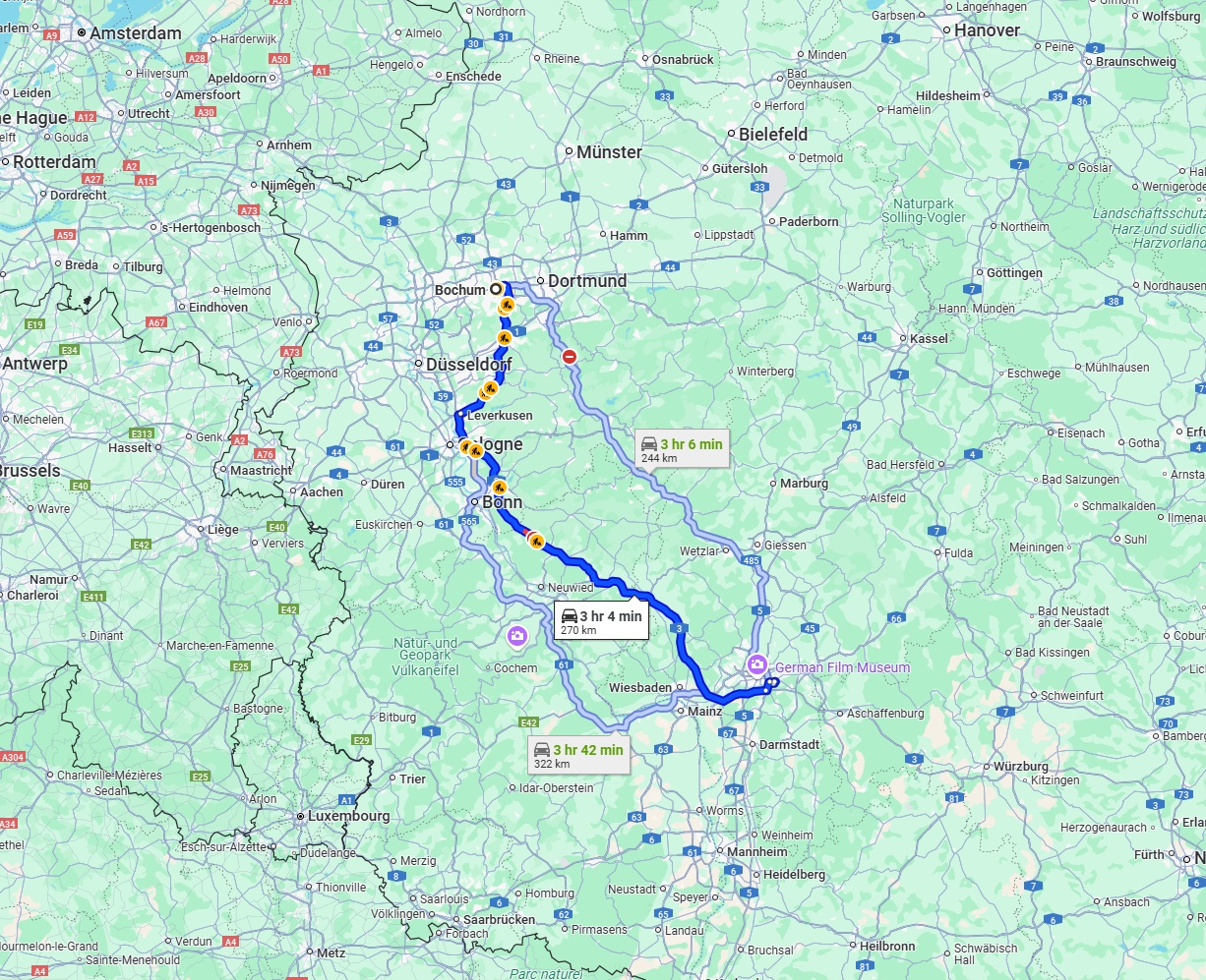 Anreise von Bochum Zu Offenbach am Main Über via A3