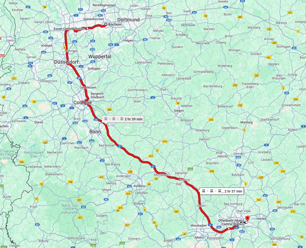 Anreise von Bochum Zu Offenbach am Main Über 