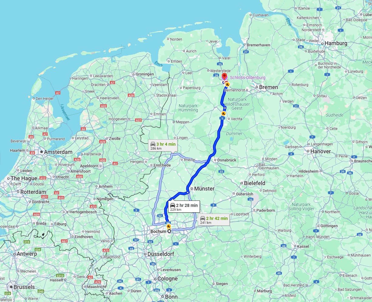 Anreise von Bochum Zu Oldenburg Über via A43 and A1