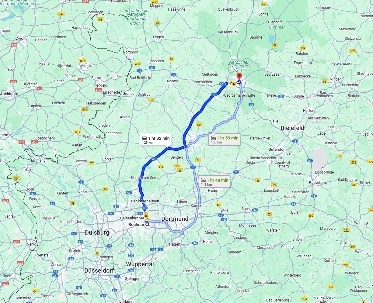 Anreise von Bochum Zu Osnabrück Über via A43 and A1