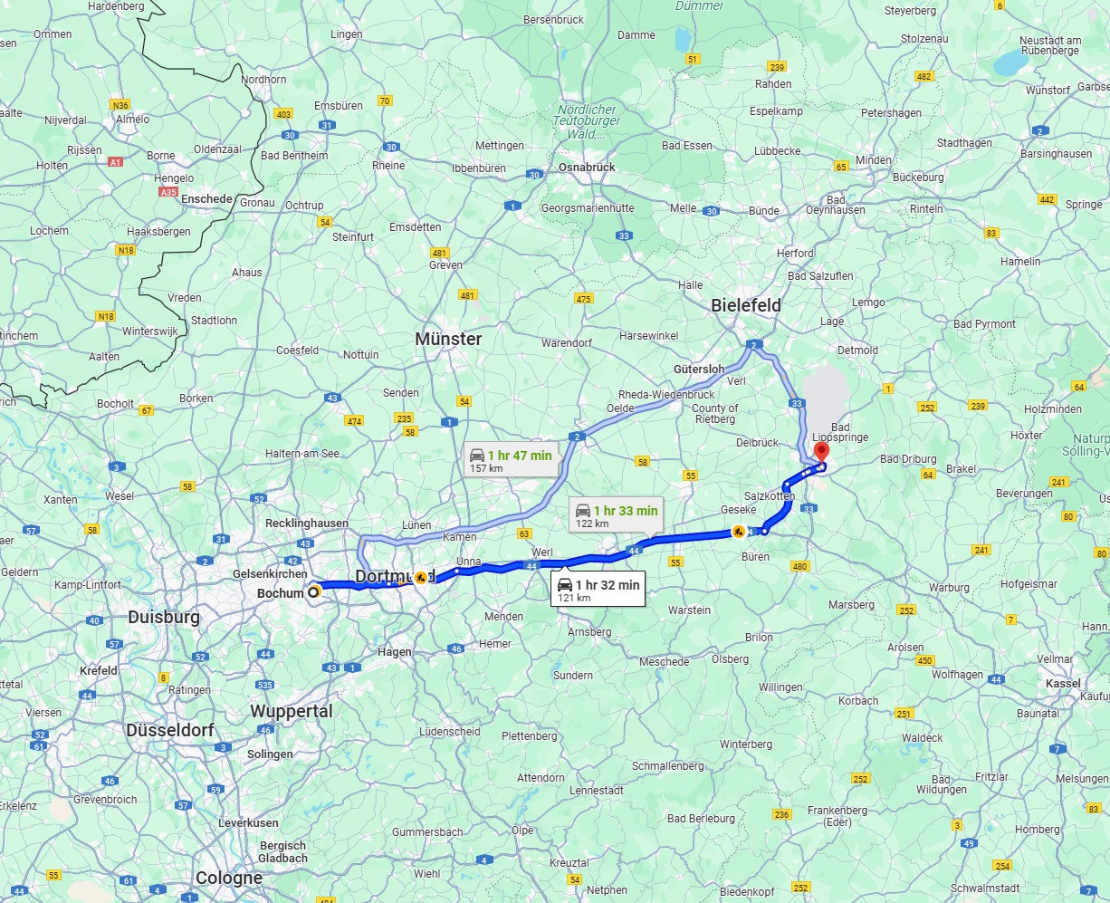 Anreise von Bochum Zu Paderborn Über via A44