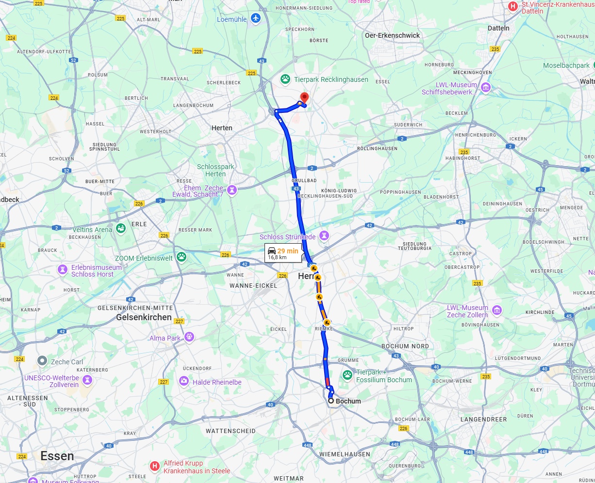 Anreise von Bochum Zu Recklinghausen Über via A43