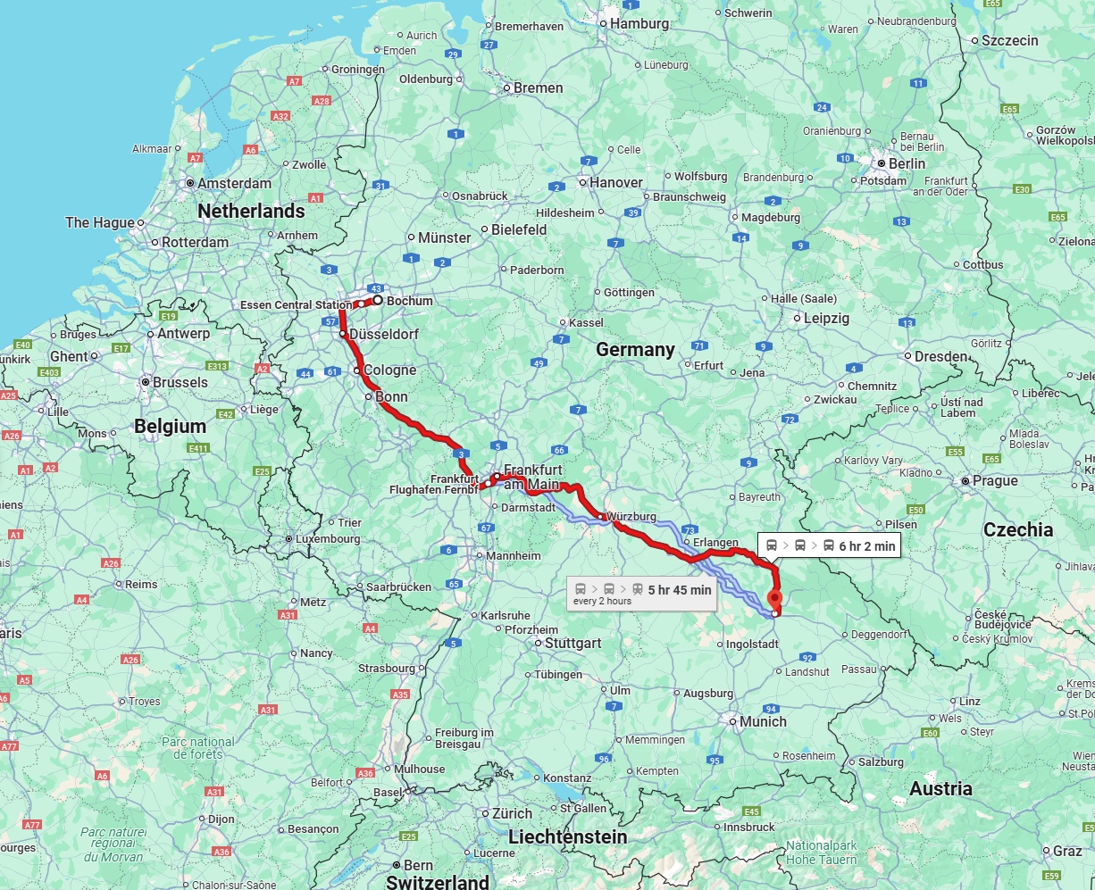 Anreise von Bochum Zu Regensburg Über 