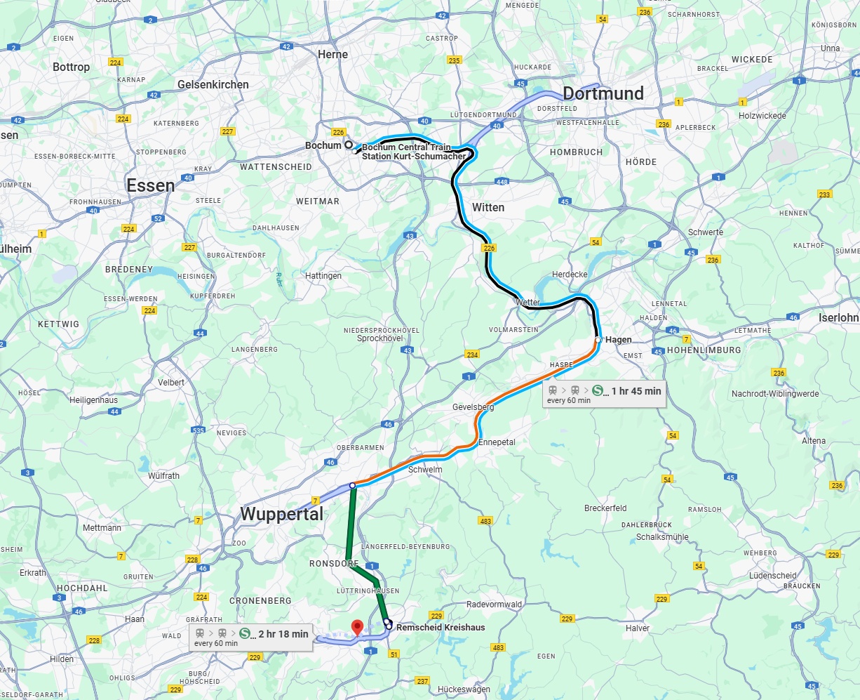 Anreise von Bochum Zu Remscheid Über 