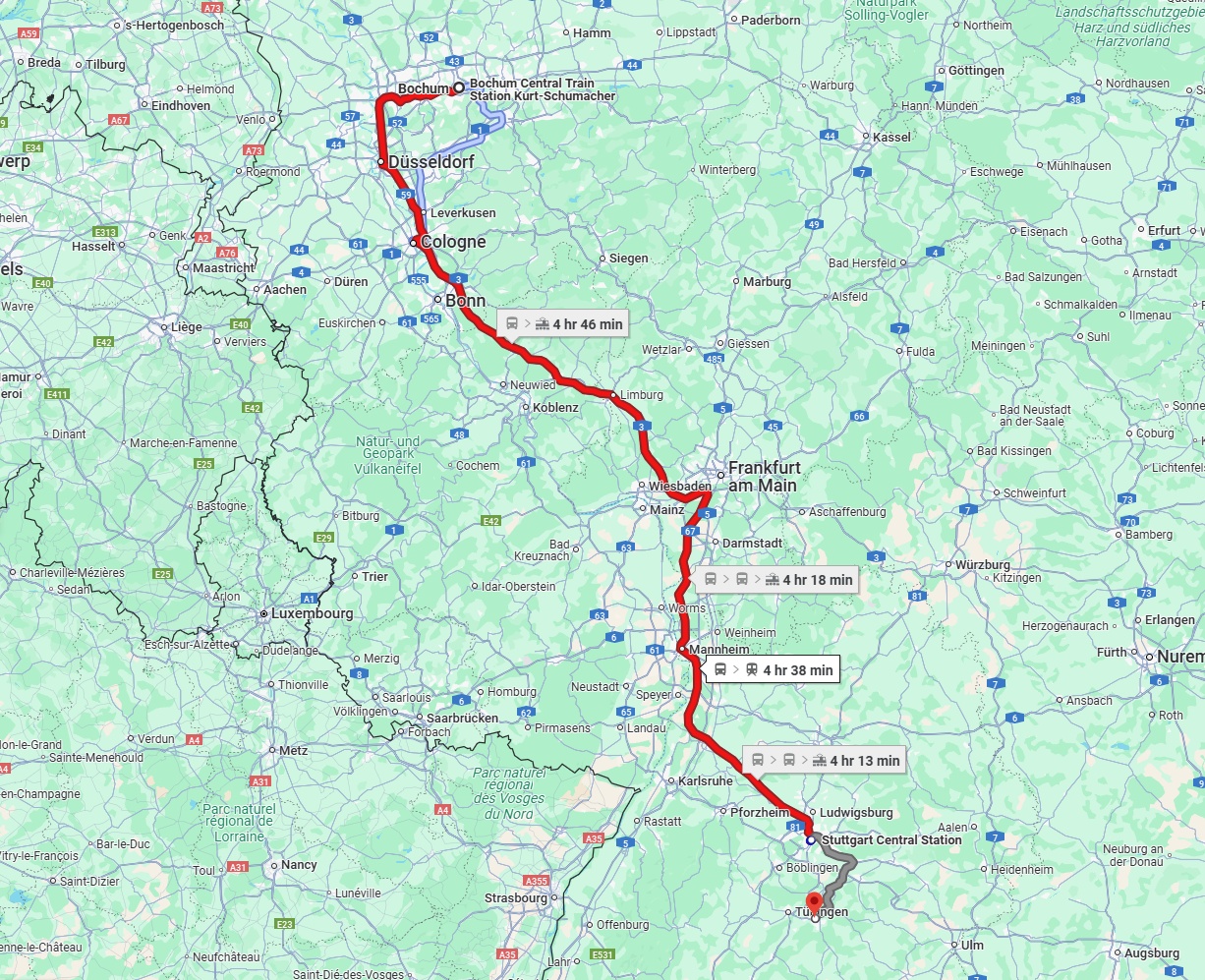 Anreise von Bochum Zu Reutlingen Über 