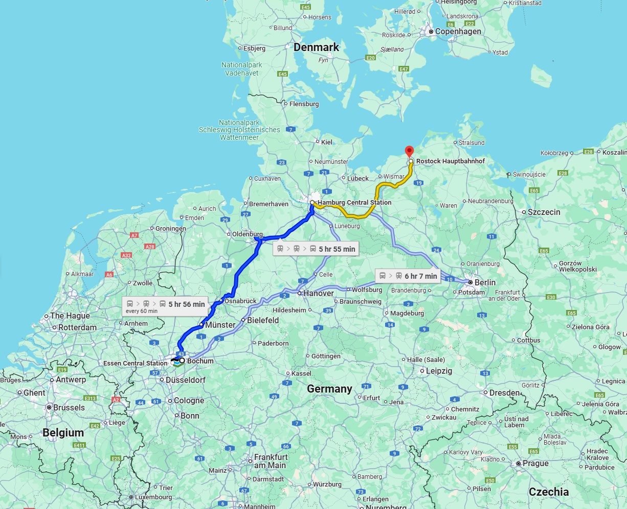 Anreise von Bochum Zu Rostock Über 