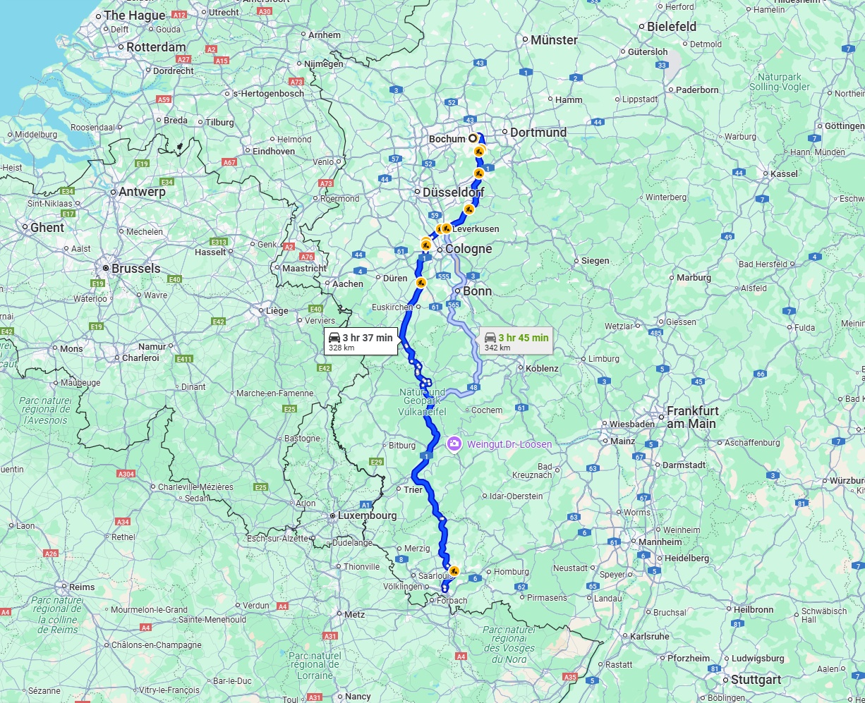 Anreise von Bochum Zu Saarbrücken Über via A1