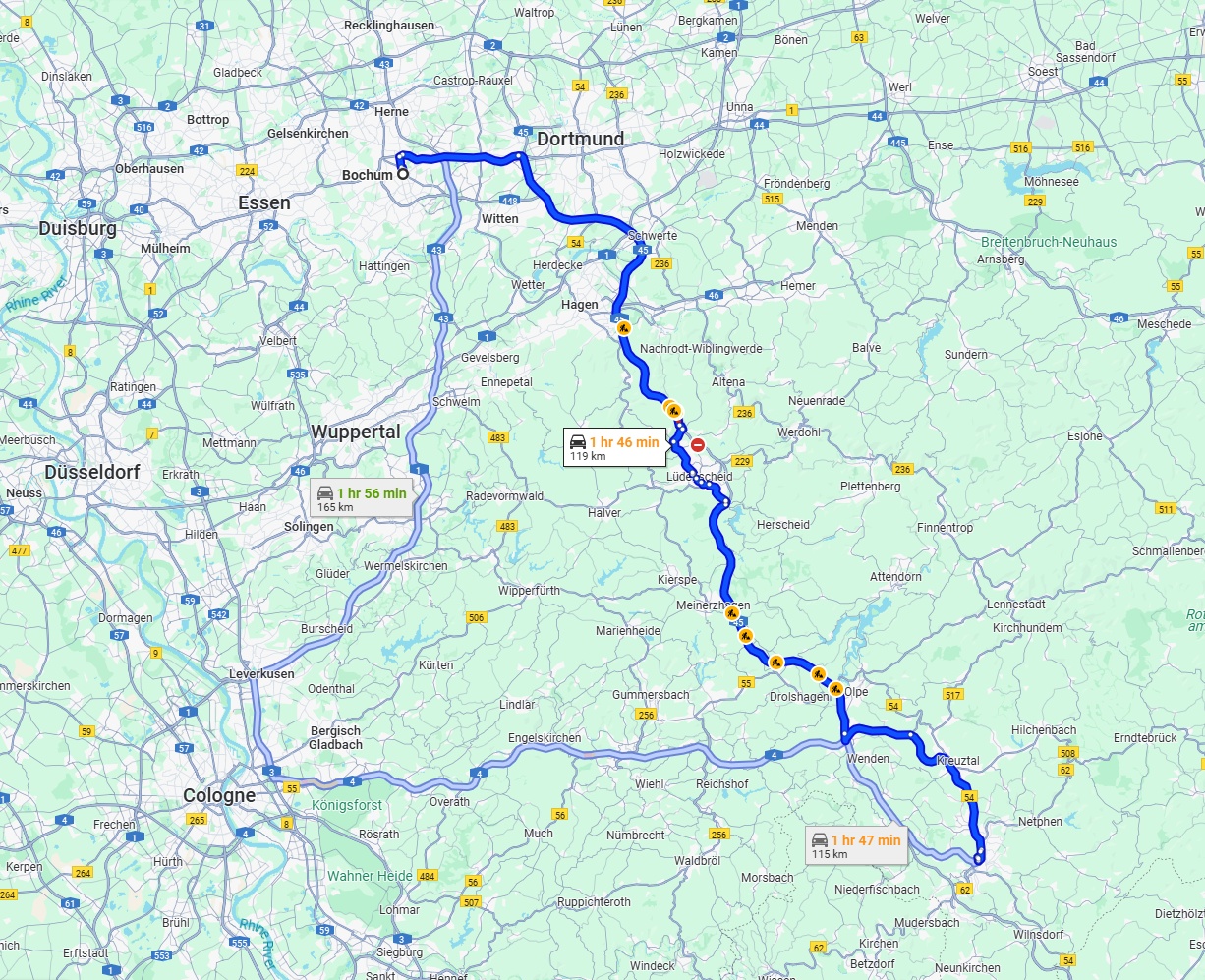 Anreise von Bochum Zu Siegen Über via A45