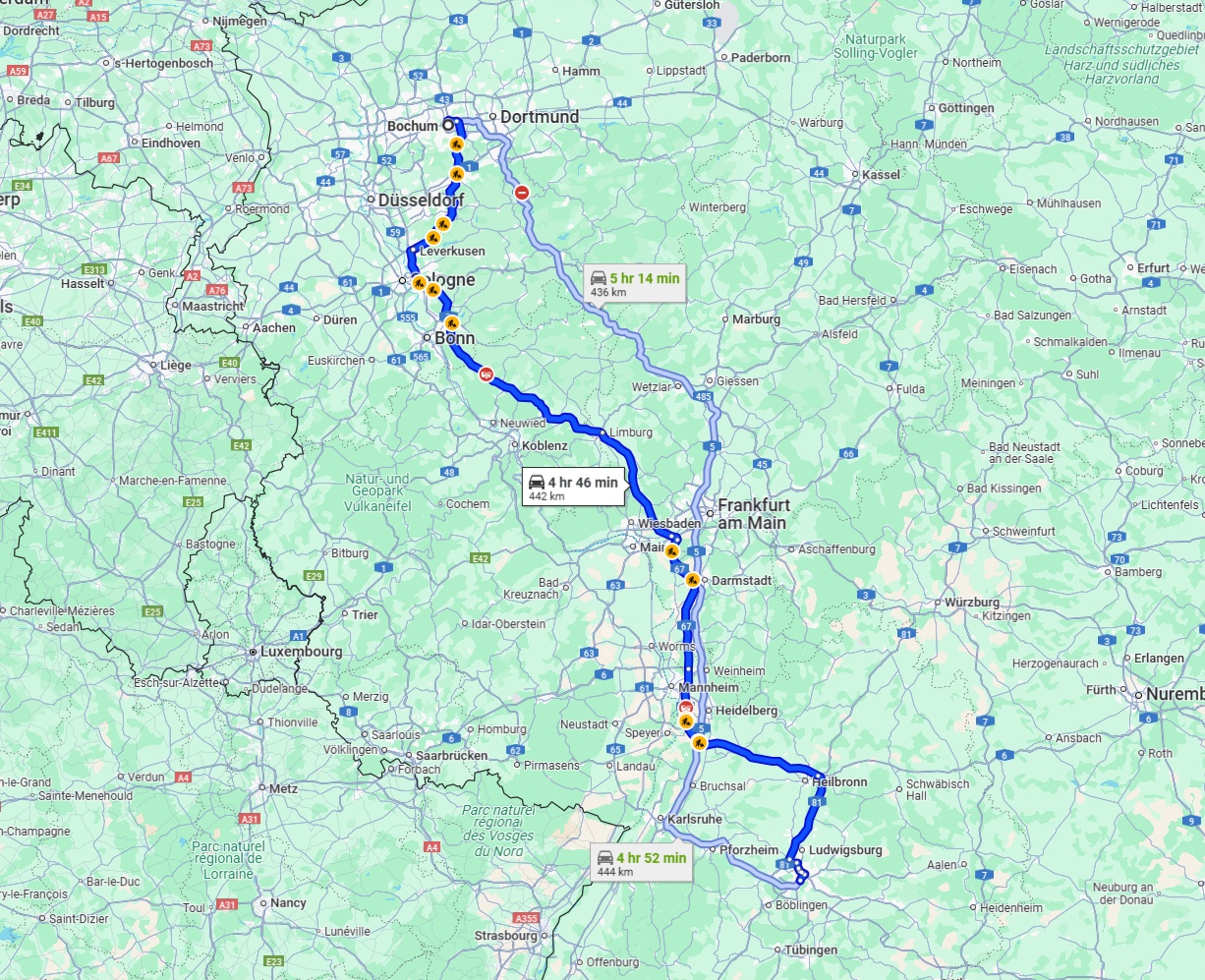 Anreise von Bochum Zu Stuttgart Über via A3