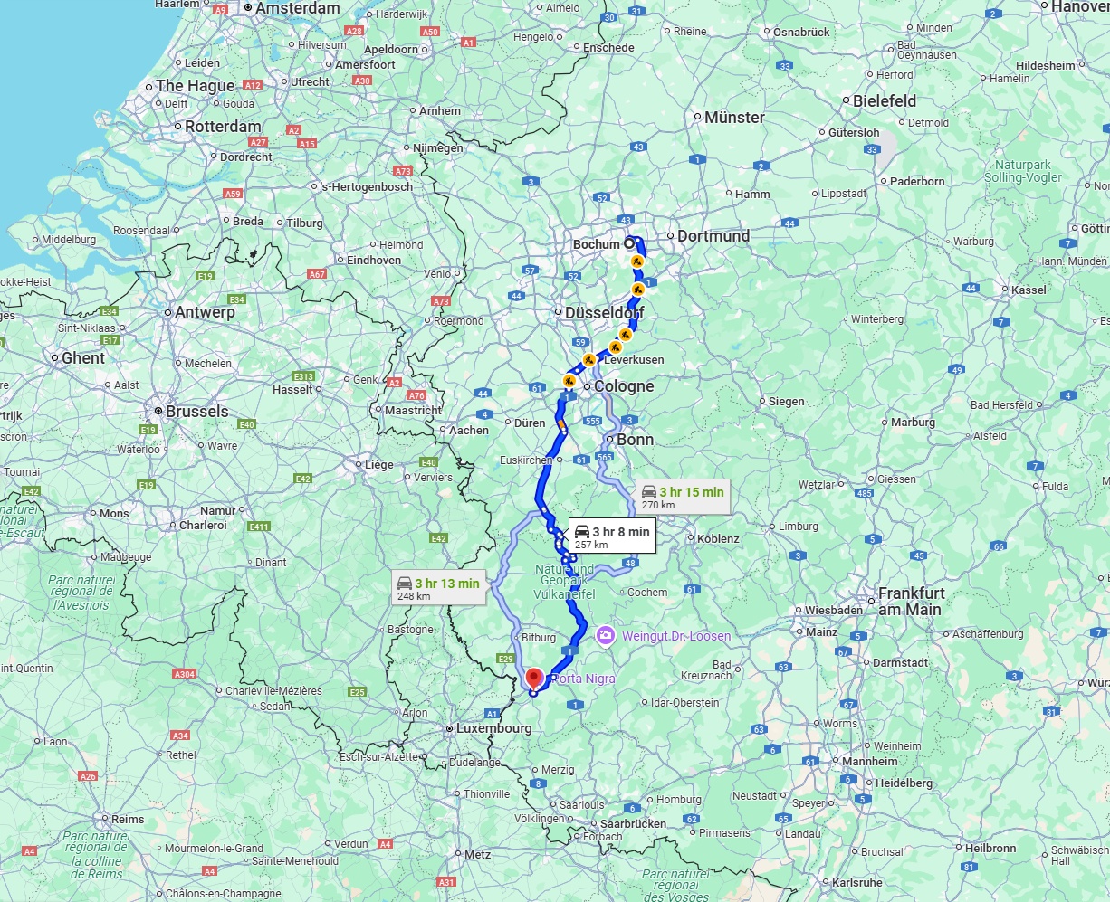 Anreise von Bochum Zu Trier Über via A1