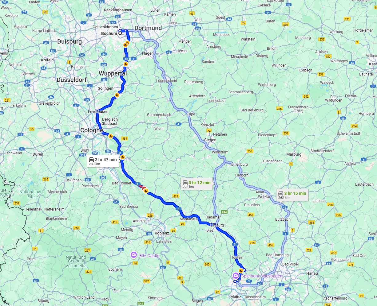 Anreise von Bochum Zu Wiesbaden Über via A3