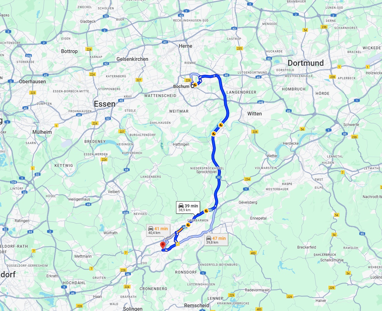 Anreise von Bochum Zu Wuppertal Über via A43