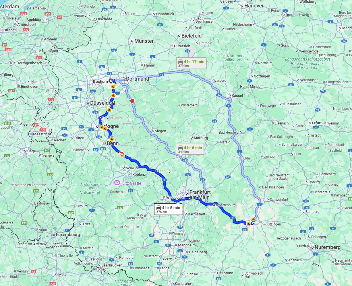 Anreise von Bochum Zu Würzburg Über via A3