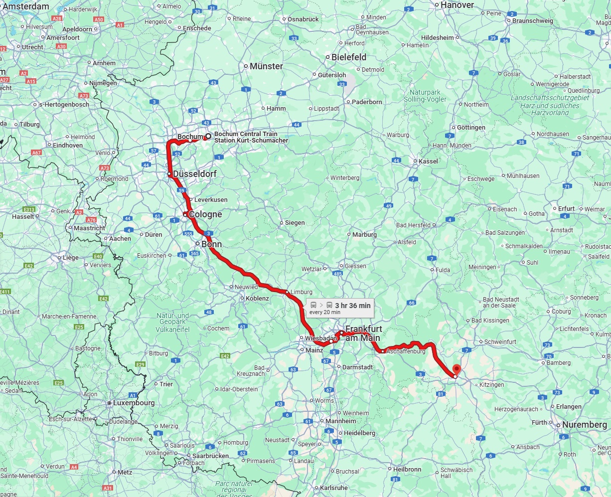 Anreise von Bochum Zu Würzburg Über 