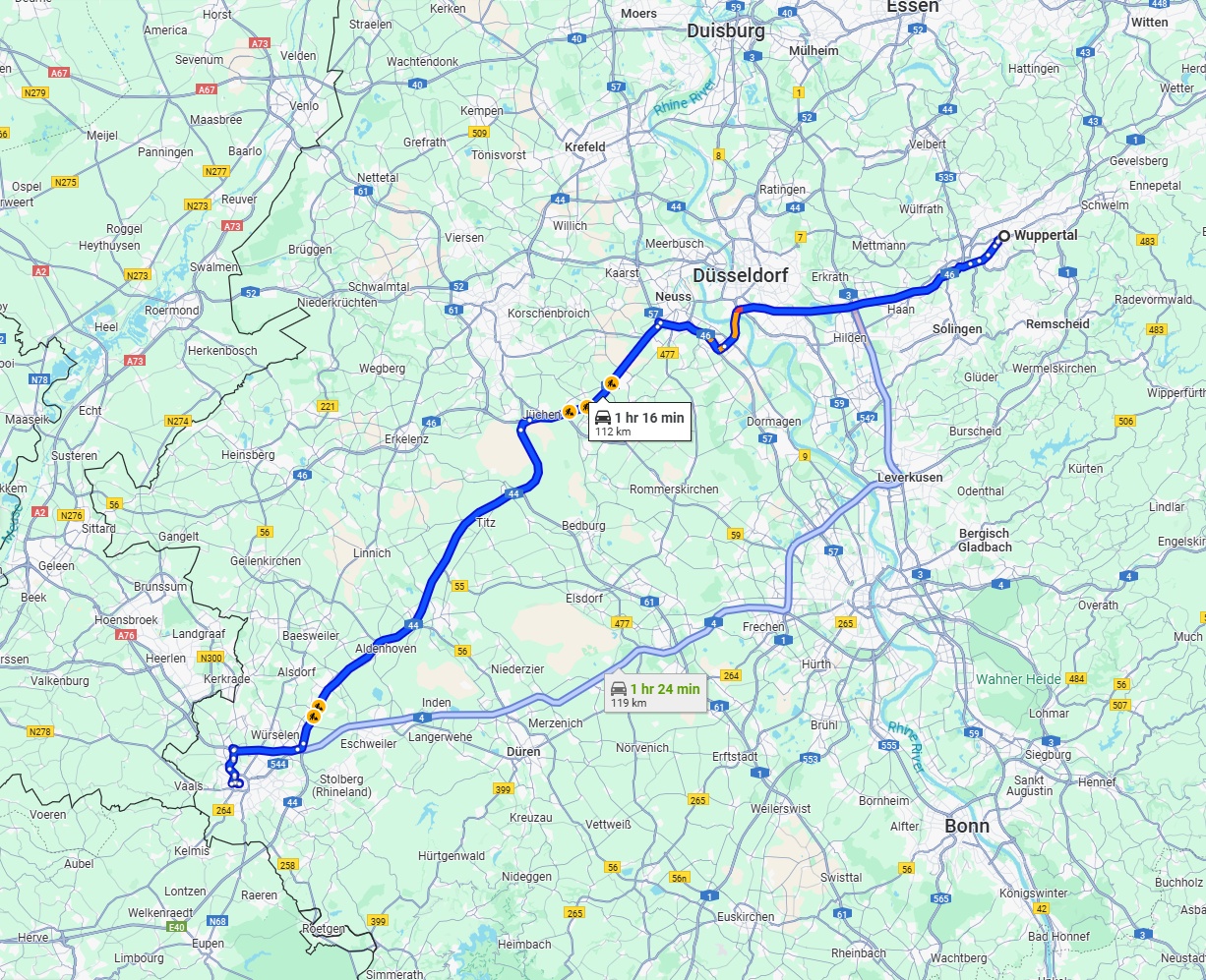 Anreise von Wuppertal Zu Aachen Über via A46 and A44