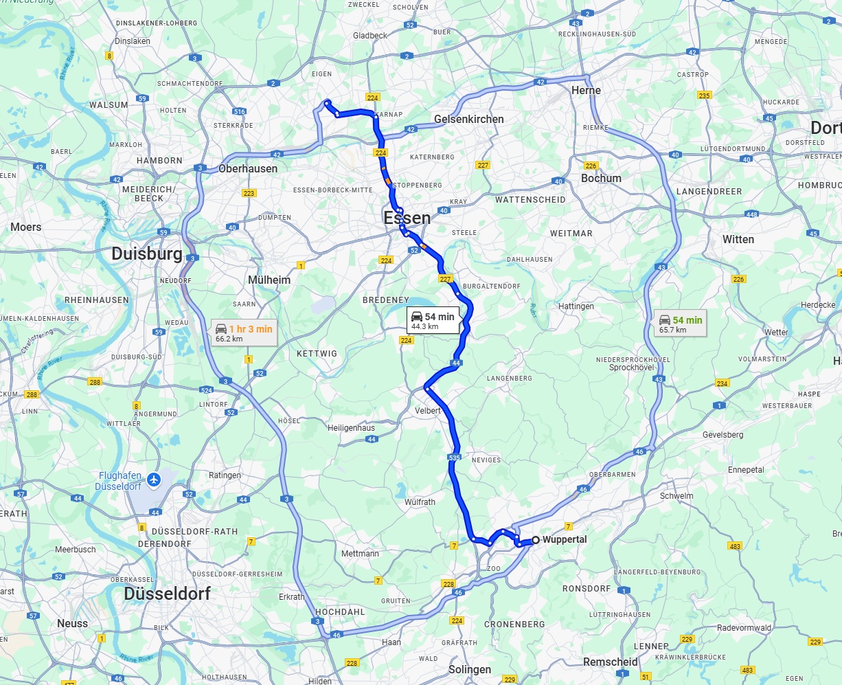 Anreise von Wuppertal Zu Bottrop Über via A535