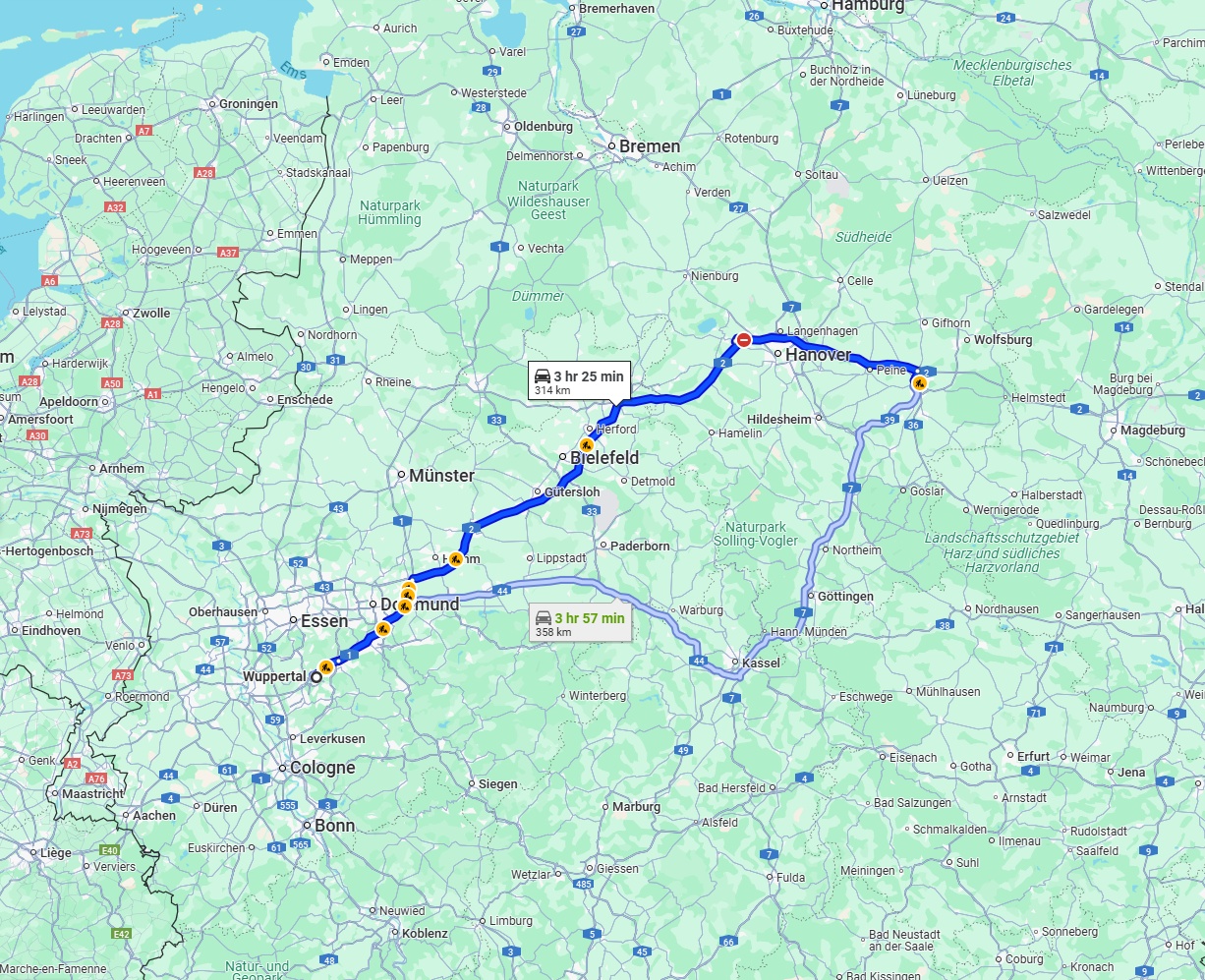 Anreise von Wuppertal Zu Braunschweig Über via A2