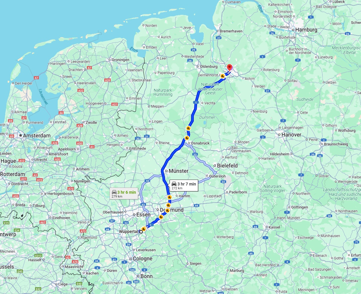 Anreise von Wuppertal Zu Bremen Über via A1