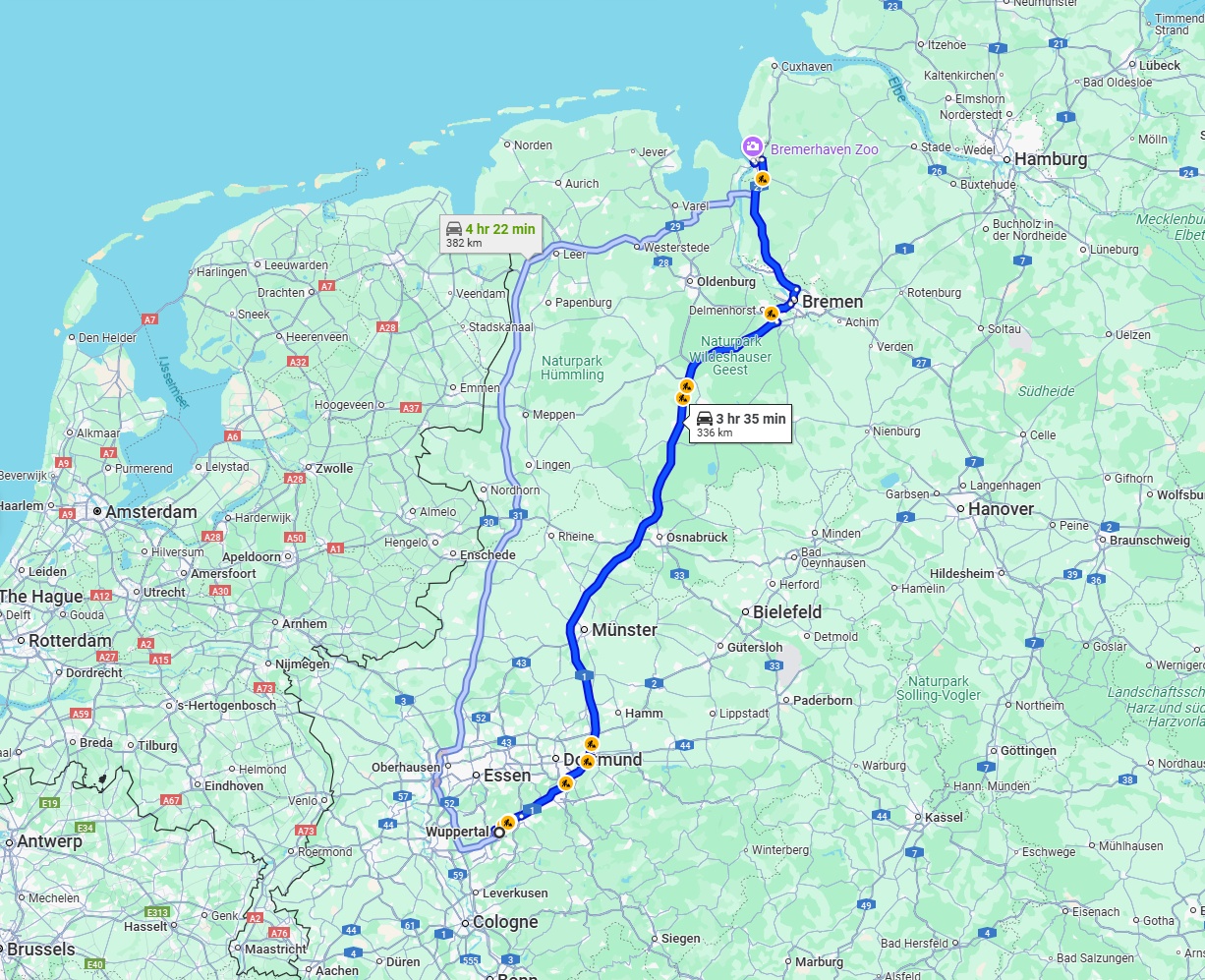Anreise von Wuppertal Zu Bremerhaven Über via A1