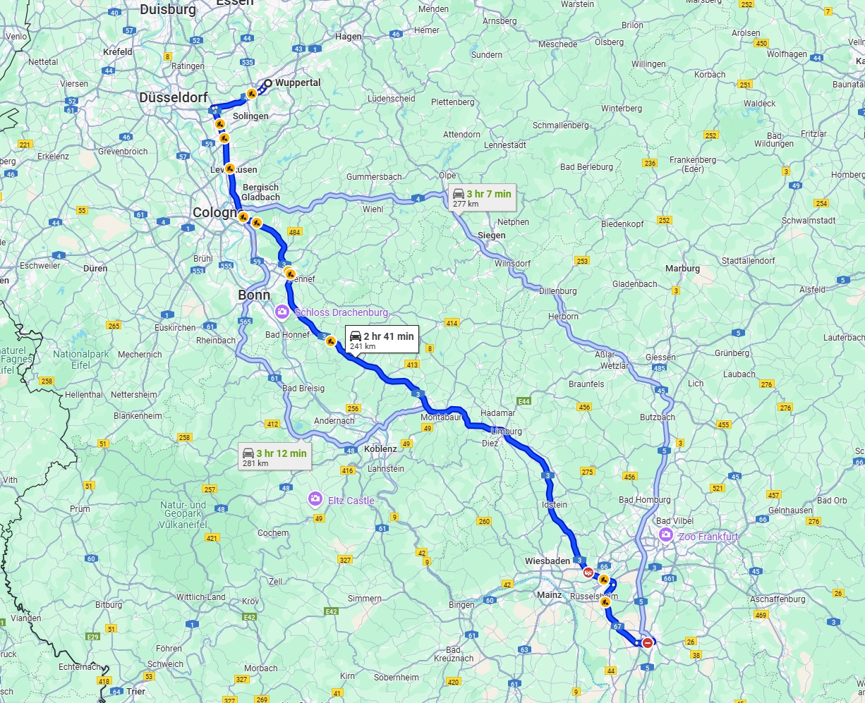 Anreise von Wuppertal Zu Darmstadt Über via A3