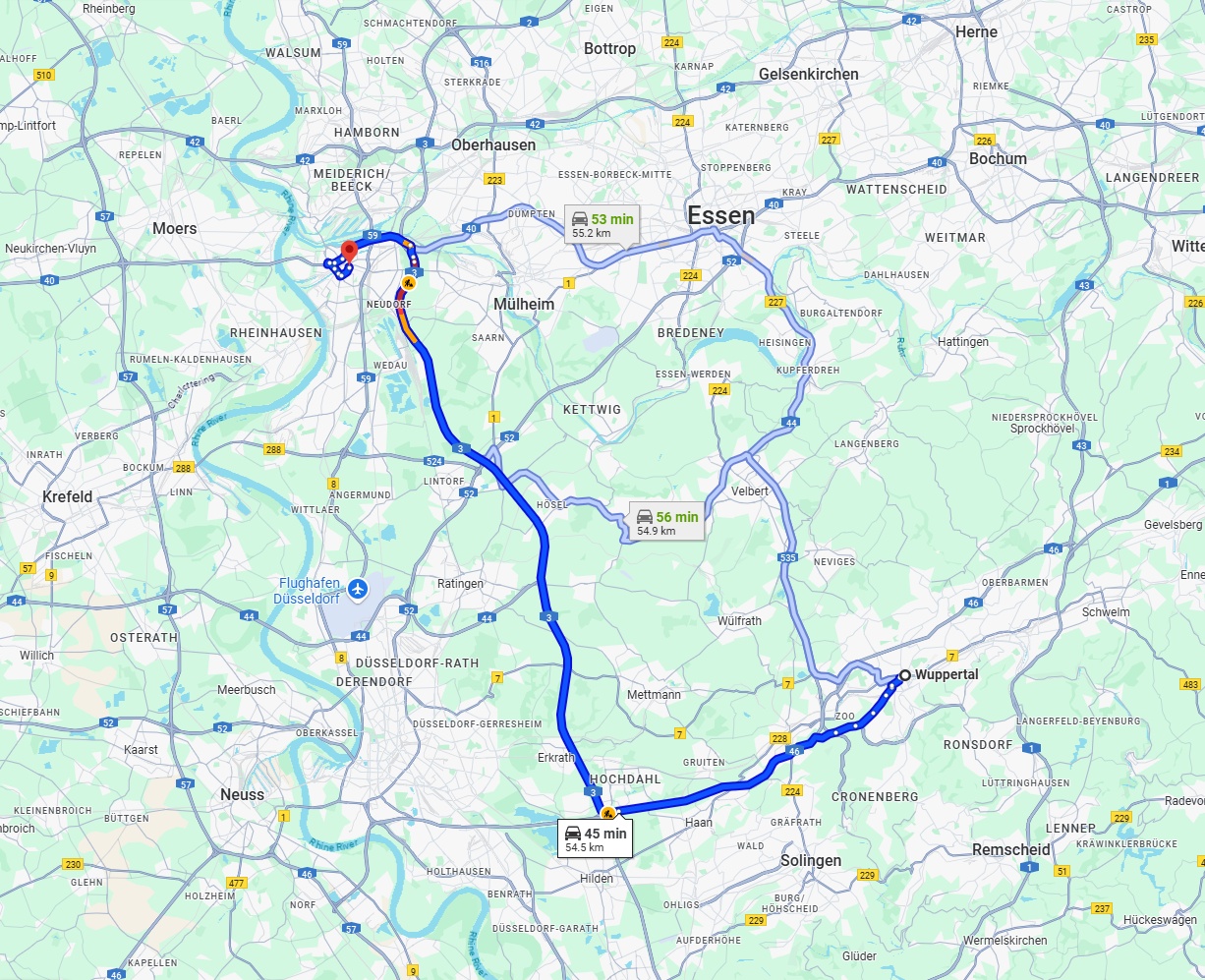 Anreise von Wuppertal Zu Duisburg Über via A3